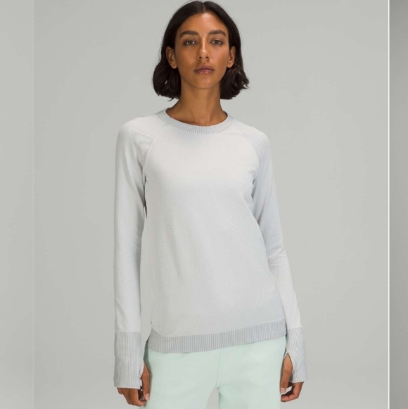 Lululemon Rest Less Pullover. Long sleeves. Diagonal ribbed. Grey and white. 4. - Picture 1 of 12